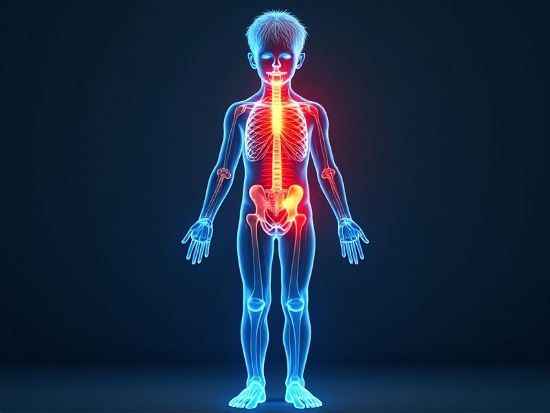 An anatomical illustration of a child's body with heat zones highlighted in red and blue, showing heat retention in the core and heat loss from extremities. Medical chalkboard-style diagram with labels, cool tones, and a scientific aesthetic.